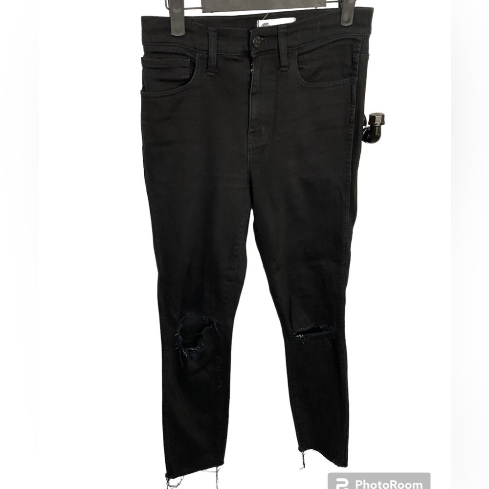 Madewell Women Black 10 Inch High Riser Skinny Jean Distressed Raw Hem 26 R2